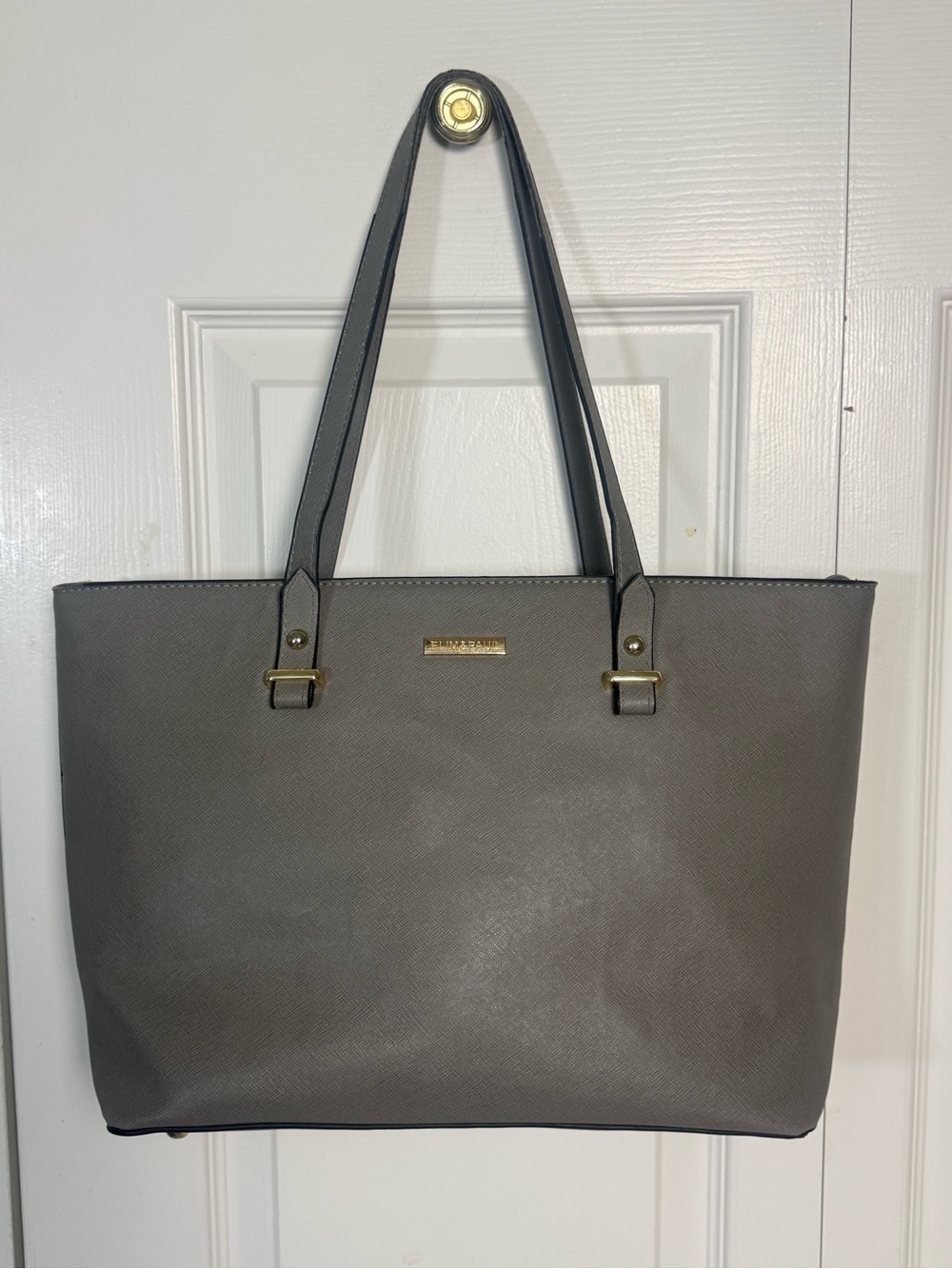 ELIM & PAUL Gray Faux Leather Tote Bag Matching Crossbody Purse Set Gold Hardwar